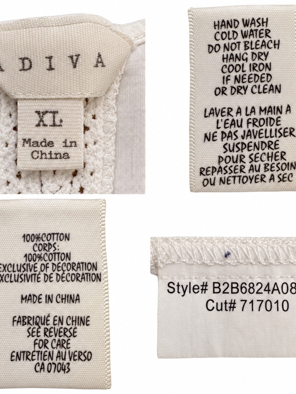 Adiva White Cotton Crochet Medallion Sleeveless Top XL - Picture 2 of 4